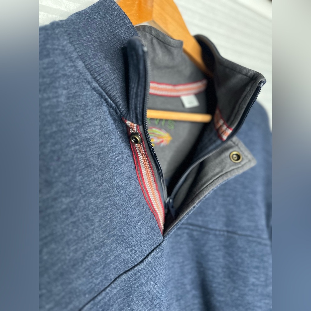 Orvis Men's Pullover Sweatshirt Fleece Lined Quarter Zip Outdoor Size L Blue - Picture 4 of 15